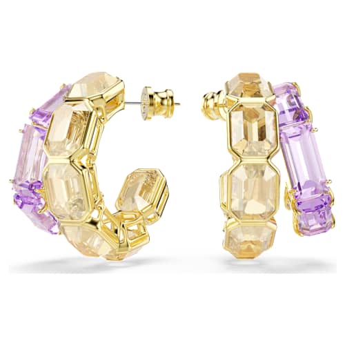 Millenia hoop earrings — Mixed cuts, Multicoloured, 18K gold finish