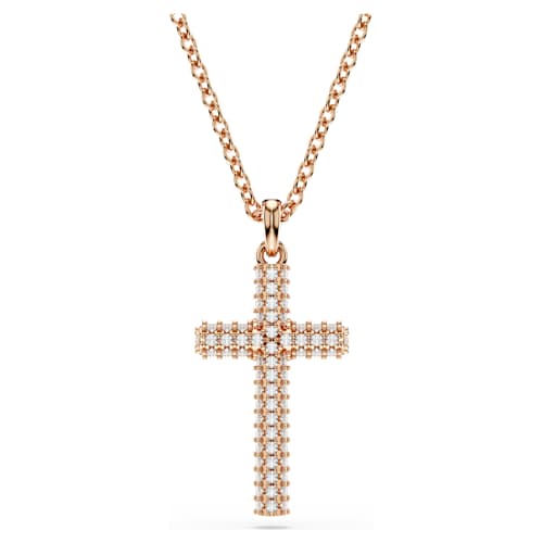 Insigne pendant — Cross, White, 18K rose gold finish