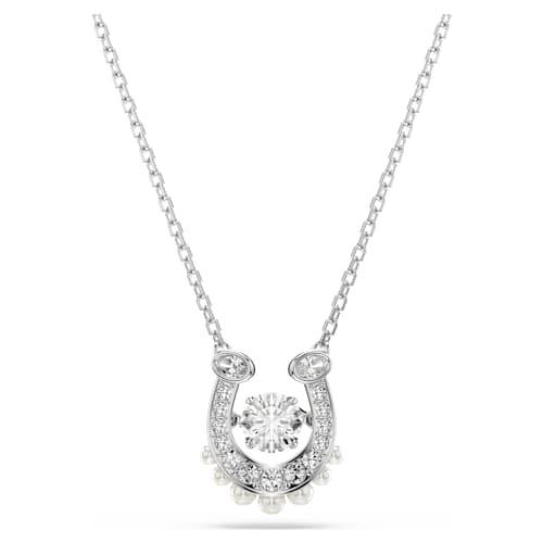 Symbolica pendant — Crystal pearl, Round cut, Pavé, Horseshoe, White, Rhodium plated
