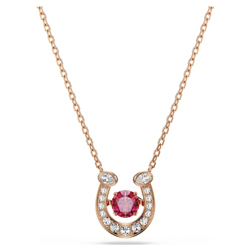 Symbolica pendant — Round cut, Pavé, Horseshoe, Red, 18K rose gold finish