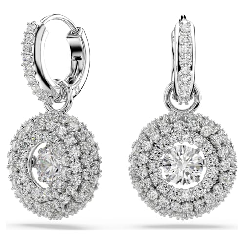 Sublima drop earrings — Round cut, White, Rhodium plated