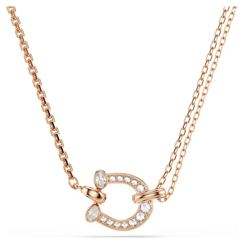 Symbolica pendant — Pavé, Horseshoe, White, 18K rose gold finish