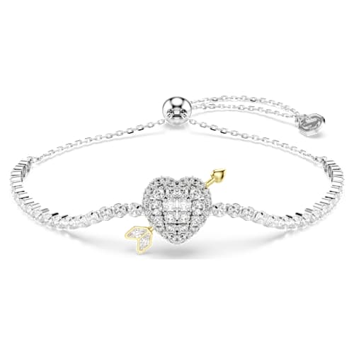 Idyllia bracelet — Mixed cuts, Heart with arrow, White, Rhodium plated