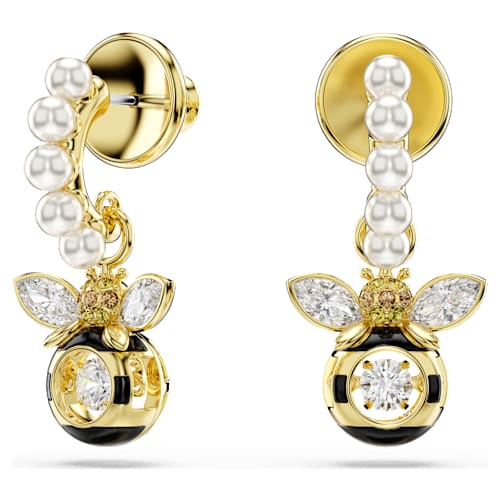 Idyllia drop earrings — Crystal pearl, Mixed cuts, Bee, Multicoloured, 18K gold finish