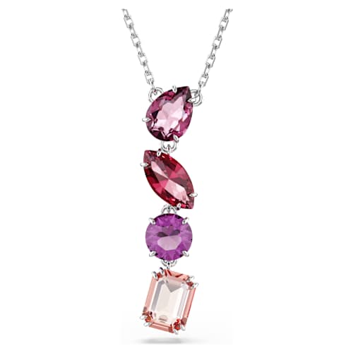 Gema pendant — Mixed cuts, Pink, Rhodium plated