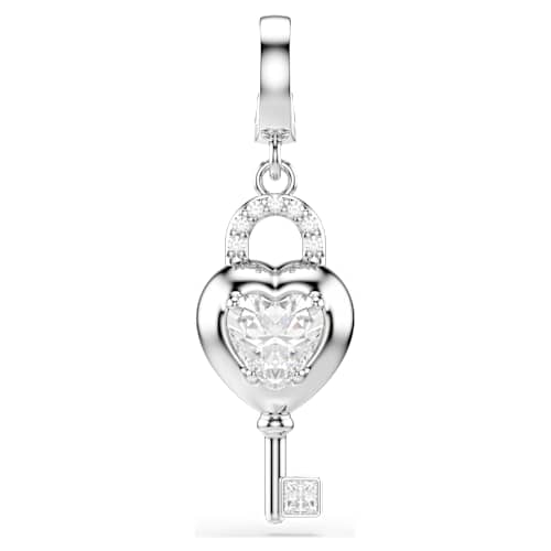 Idyllia charm — Mixed cuts, Heart with key, White, Rhodium plated