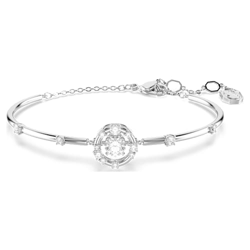 Constella bangle — Round cut, Dancing stone, White, Rhodium plated