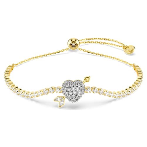 Idyllia bracelet — Mixed cuts, Heart with arrow, White, 18K gold finish