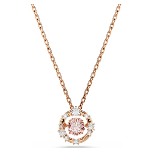 Constella pendant — Round cut, Dancing stone, Pink, 18K rose gold finish