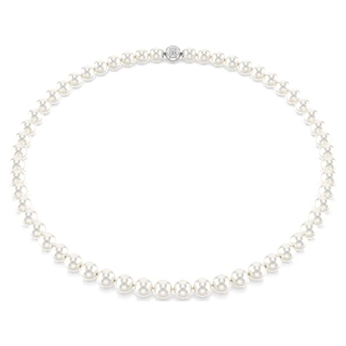 Matrix necklace — Crystal pearl, White, Rhodium plated