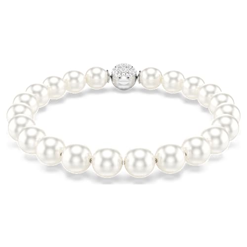 Matrix bracelet — Crystal pearl, White, Rhodium plated