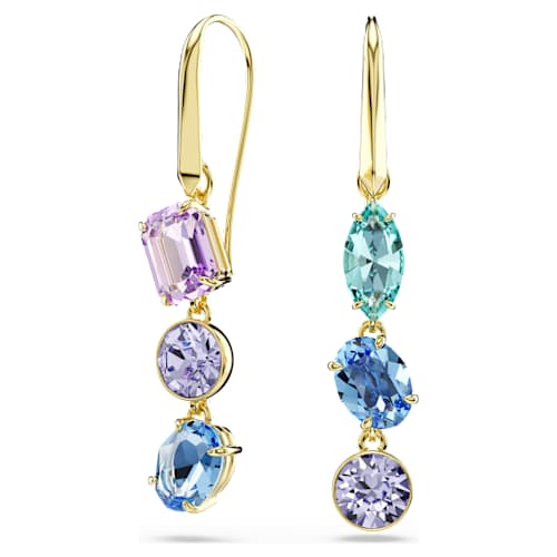 Gema drop earrings — Asymmetrical design, Mixed cuts, Multicoloured, 18K gold finish