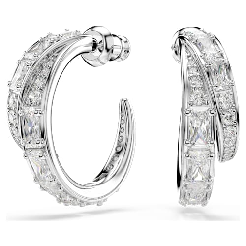 Vienna hoop earrings — Mixed cuts, White, Rhodium plated