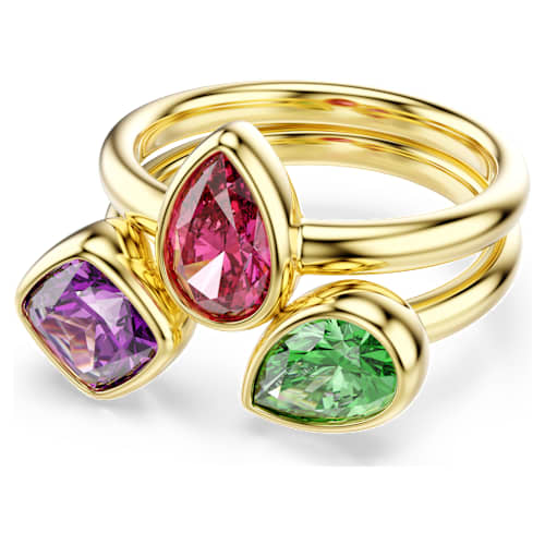 Imber cocktail ring — Set (2), Mixed cuts, Multicoloured, 18K gold finish