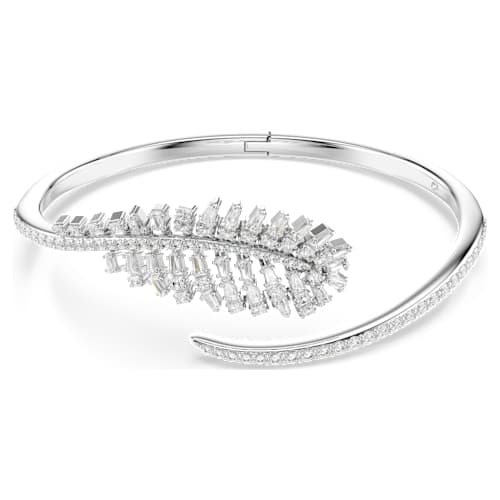 Vienna bangle — Mixed cuts, Feather, White, Rhodium plated
