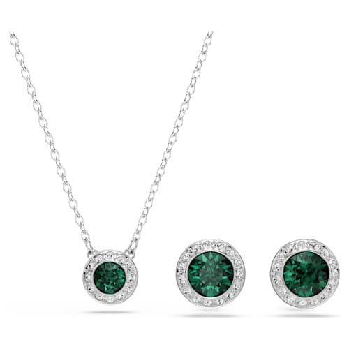 Una Angelic set — Set (2), Round cut, Green, Rhodium plated