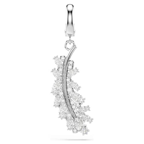 Vienna charm — Mixed cuts, Feather, White, Rhodium plated