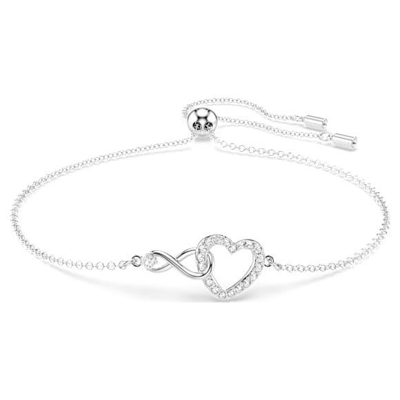 Hyperbola bracelet Infinity and heart, White, Rhodium plated