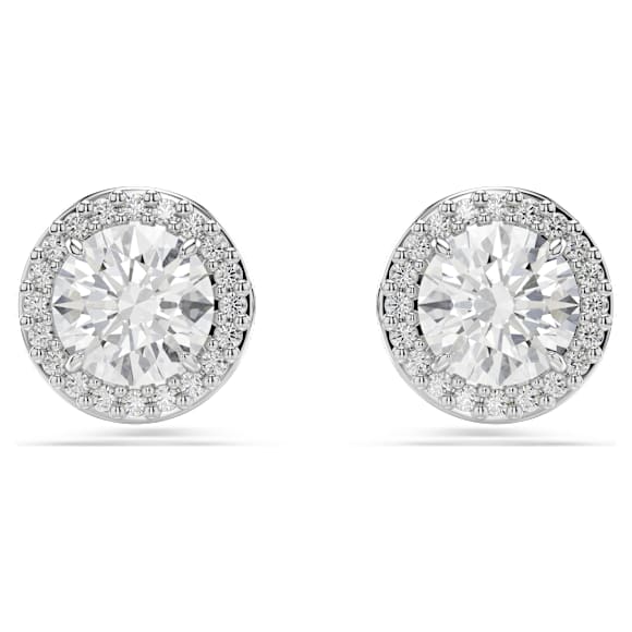 Una Angelic stud earrings Round cut, Pavé, White, Rhodium plated