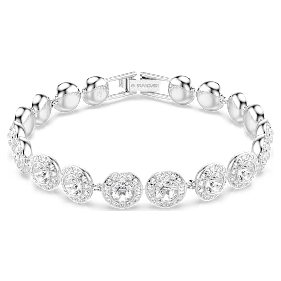 Una Angelic Tennis bracelet Round cut, White, Rhodium plated