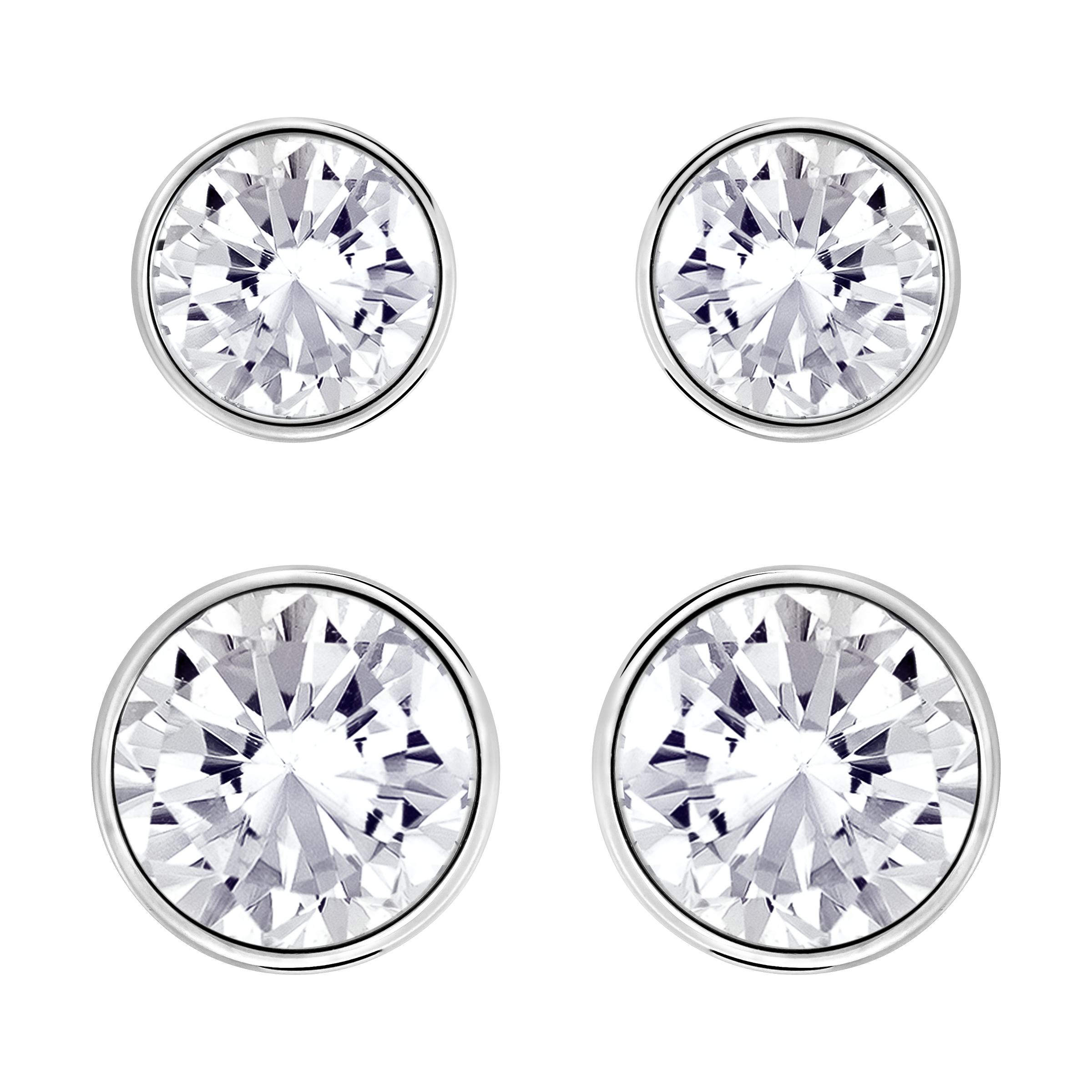 Harley stud earrings, Set (2), Round cut, White, Rhodium plated by SWAROVSKI