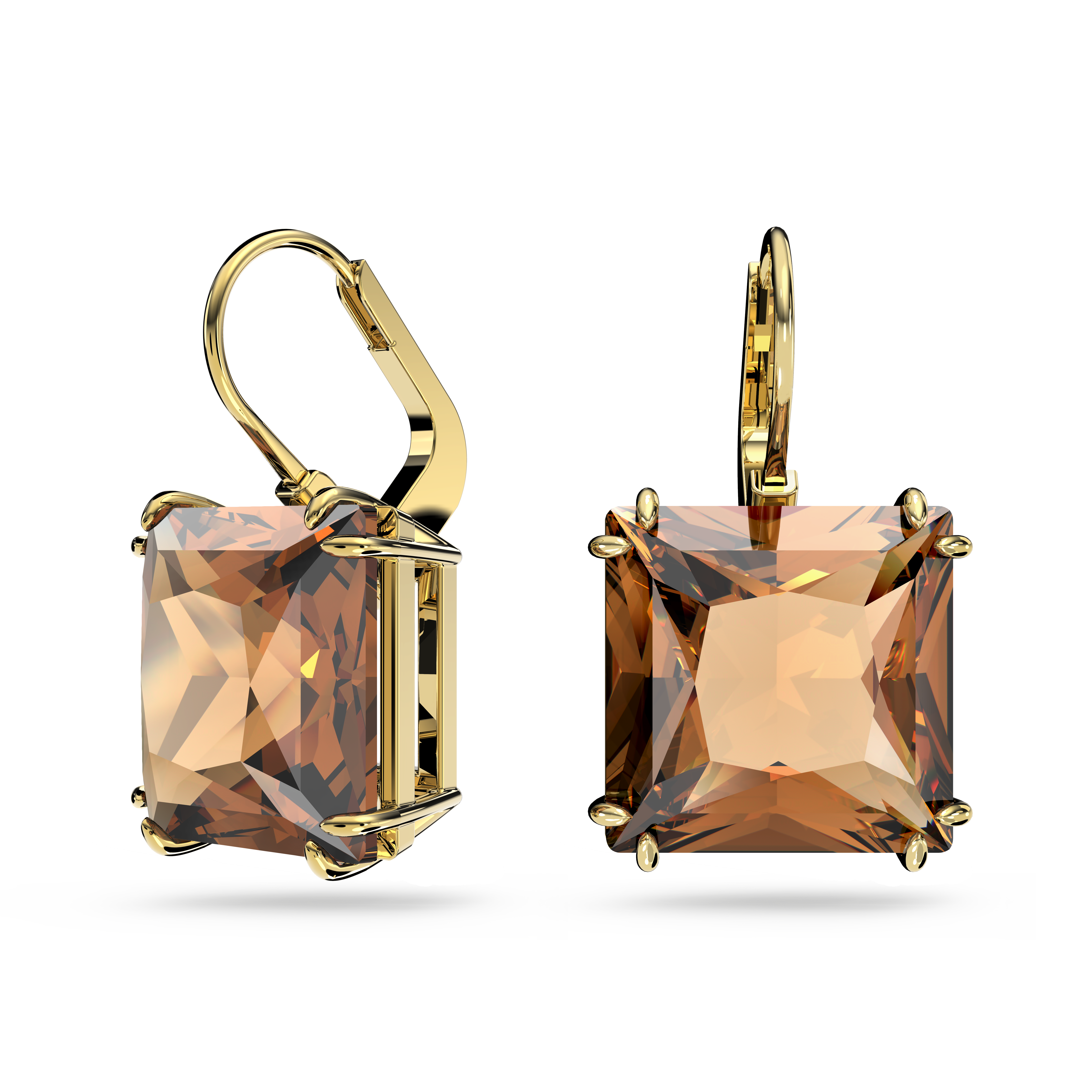 Millenia drop earrings, Square cut, Brown, Gold-tone plated by SWAROVSKI