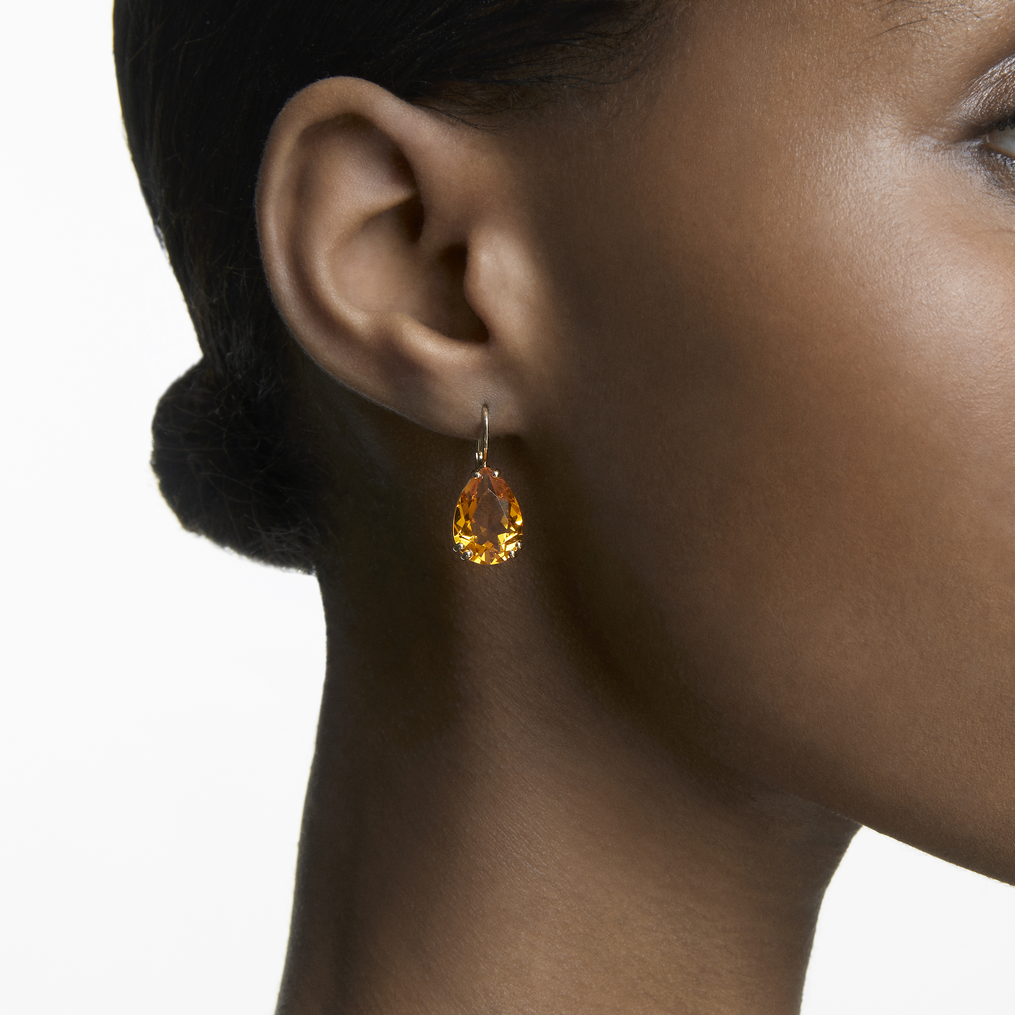 Millenia drop earrings, Pear cut, Yellow, Gold-tone plated by SWAROVSKI