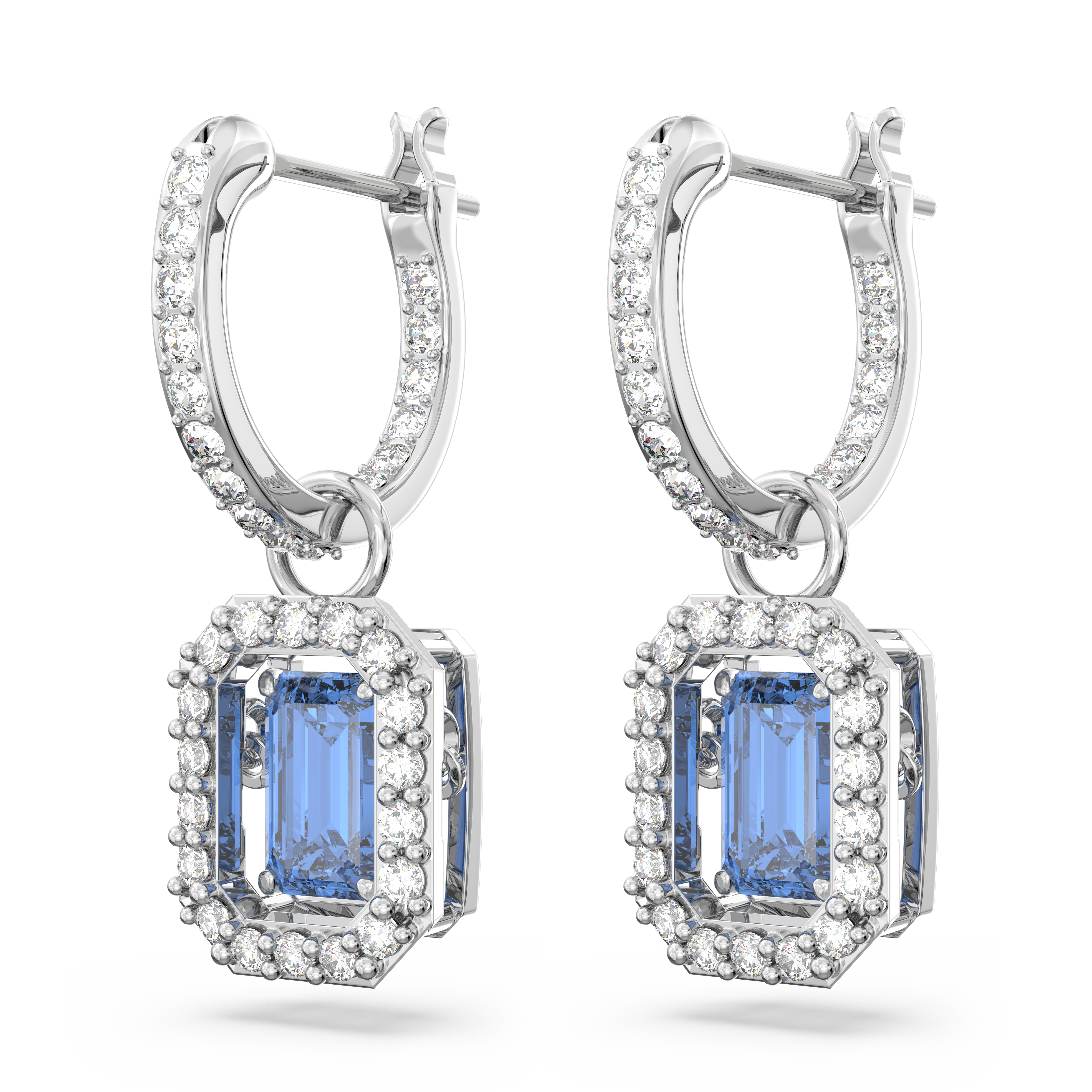 Millenia drop earrings, Octagon cut, Blue, Rhodium plated by SWAROVSKI