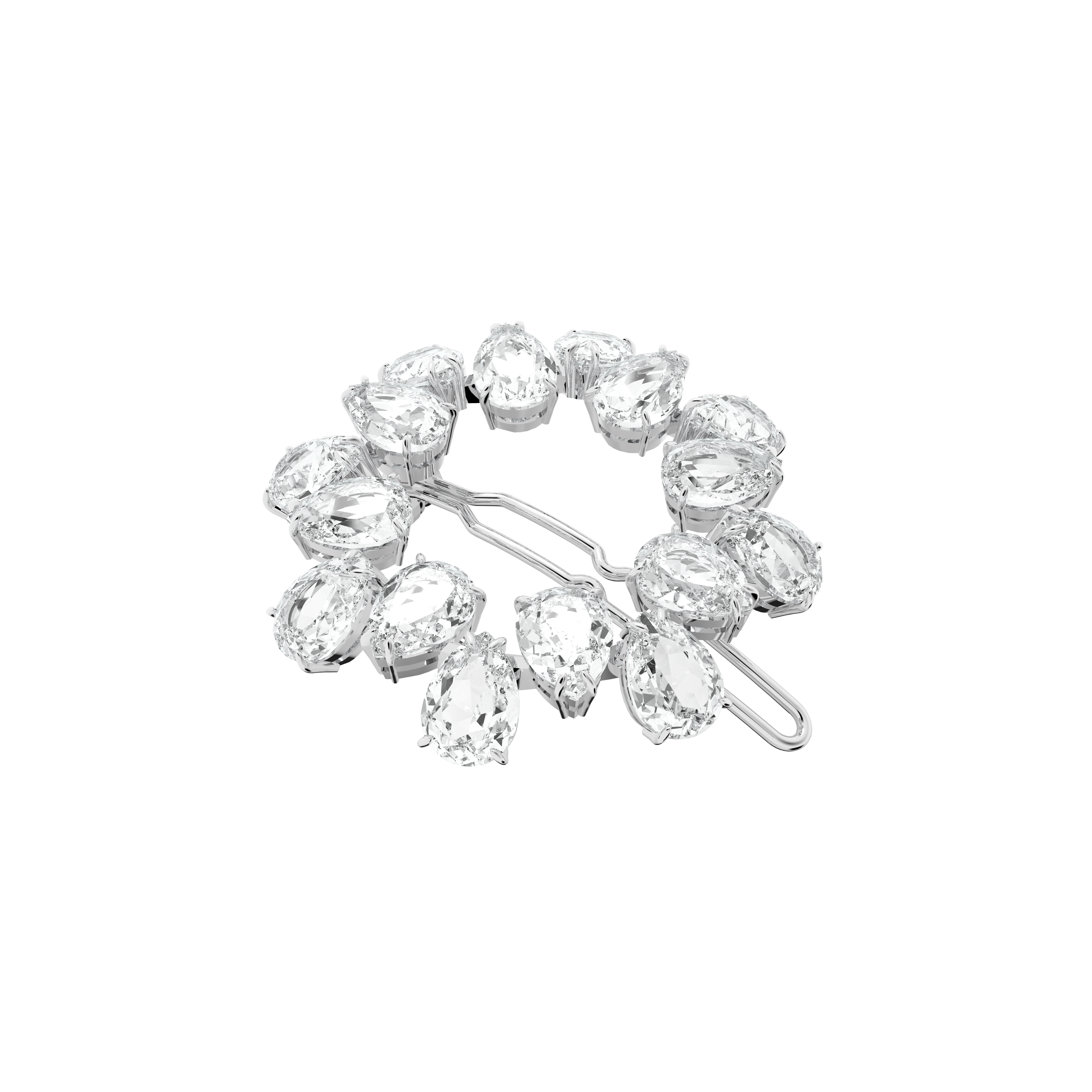 Hair clip, Pear cut, White, Rhodium plated by SWAROVSKI