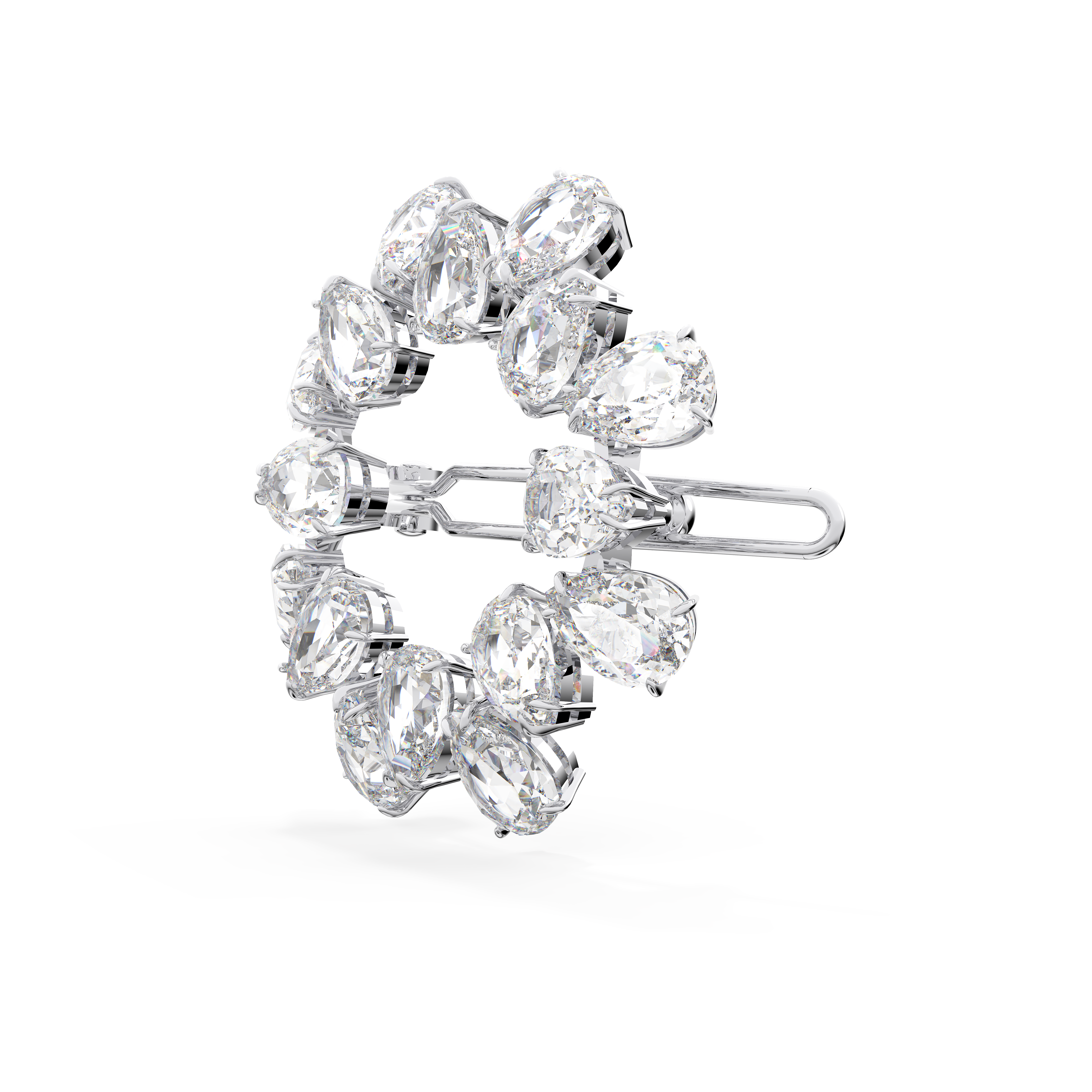 Hair clip, Pear cut, White, Rhodium plated by SWAROVSKI