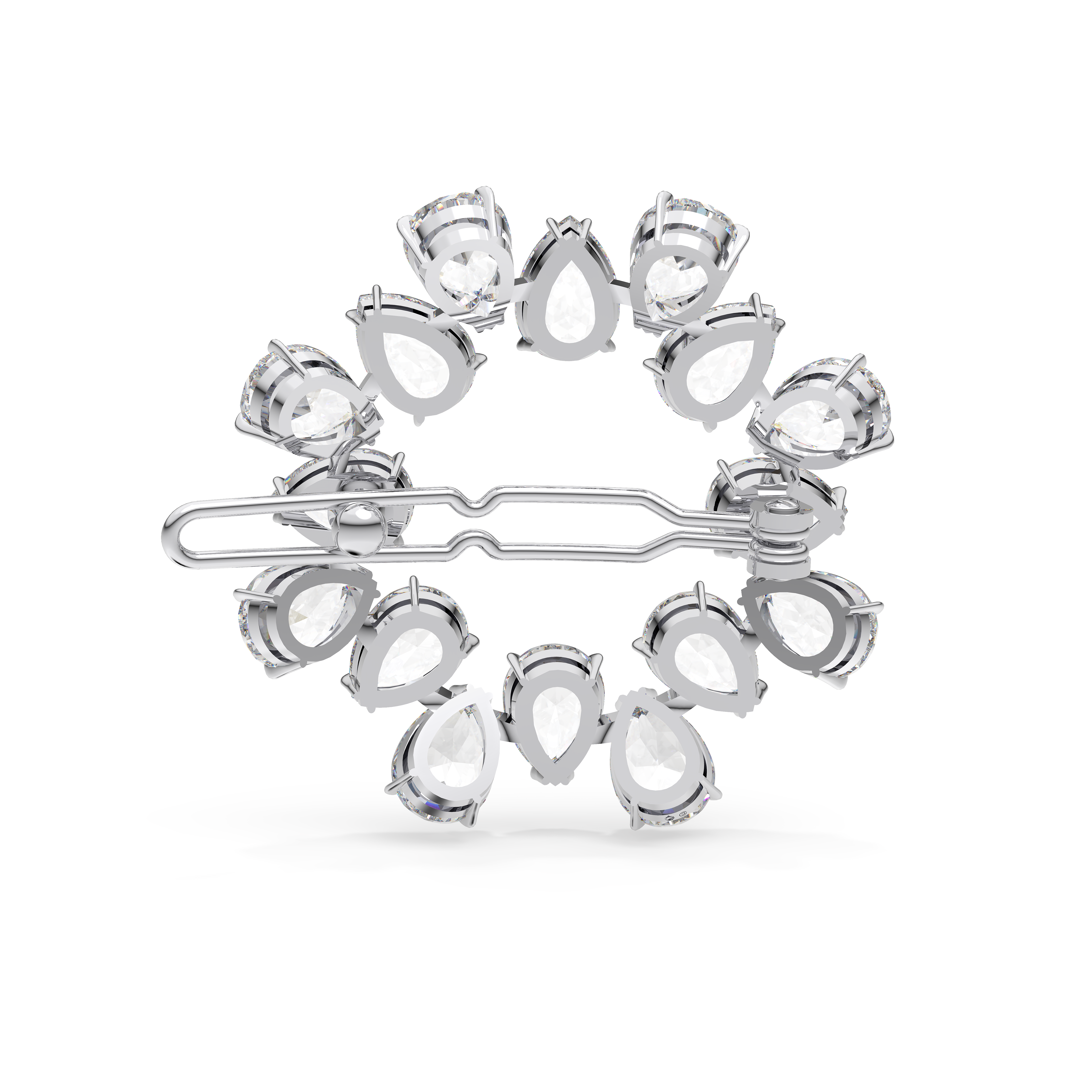 Hair clip, Pear cut, White, Rhodium plated by SWAROVSKI