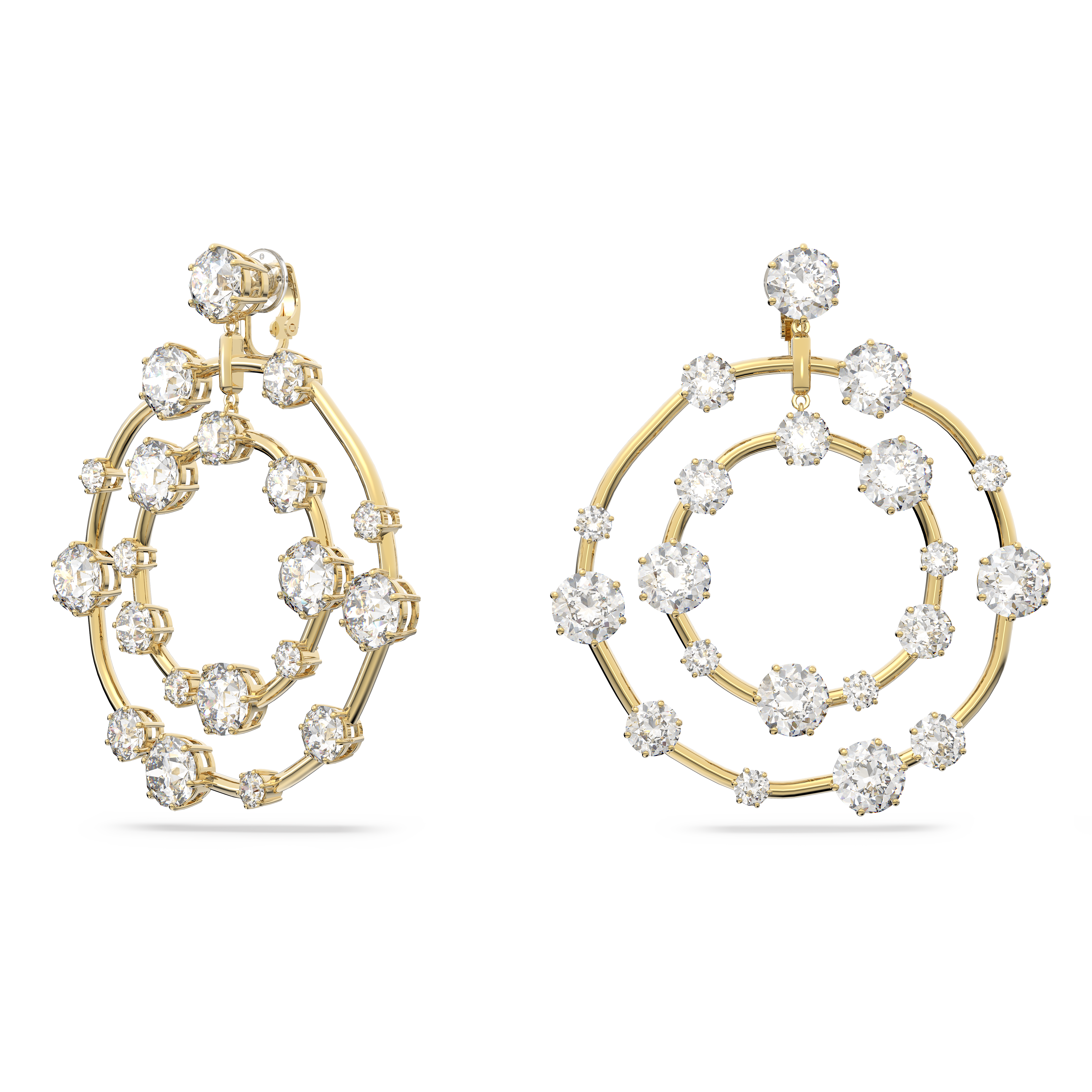 Constella clip earrings, Round cut, White, Gold-tone plated by SWAROVSKI
