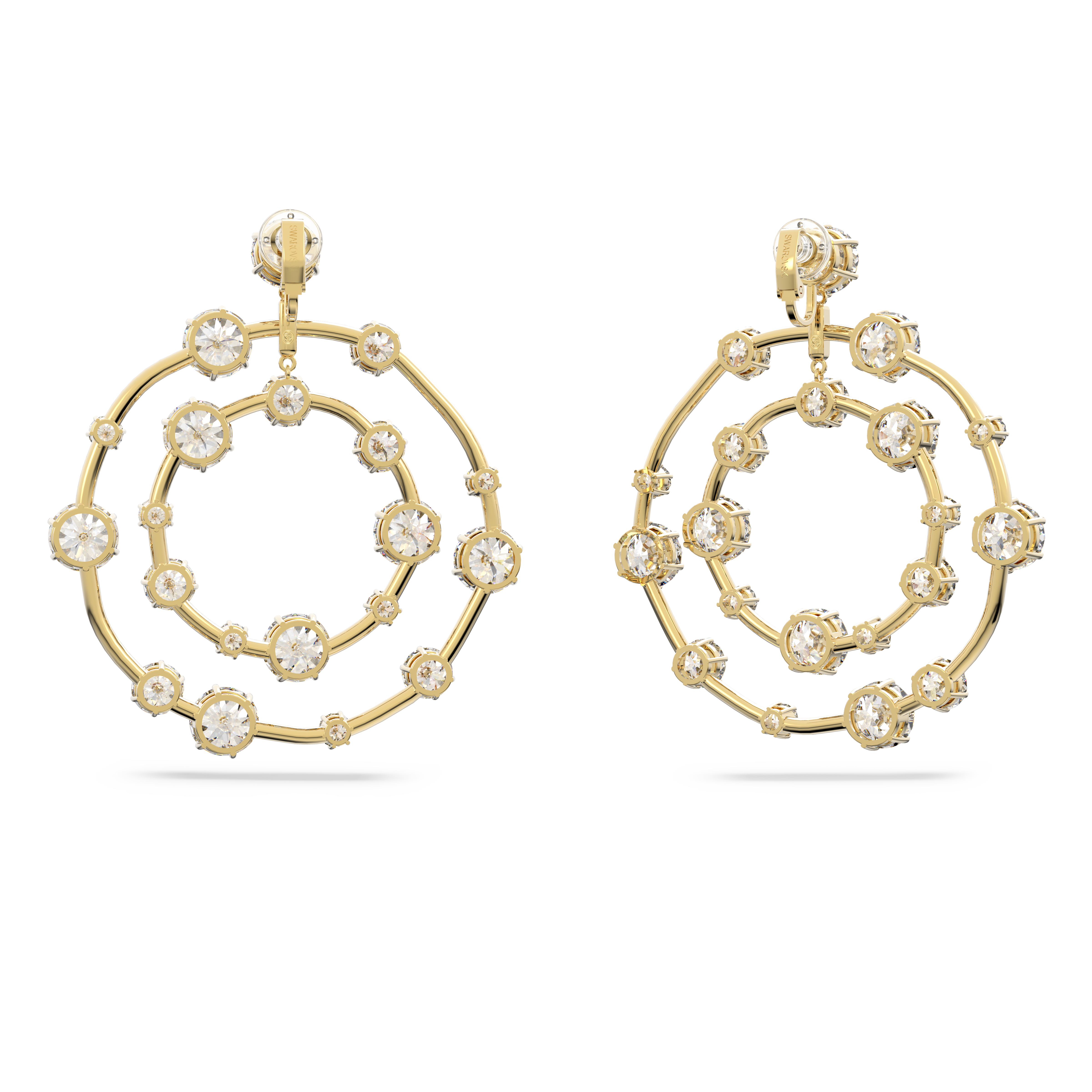 Constella clip earrings, Round cut, White, Gold-tone plated by SWAROVSKI