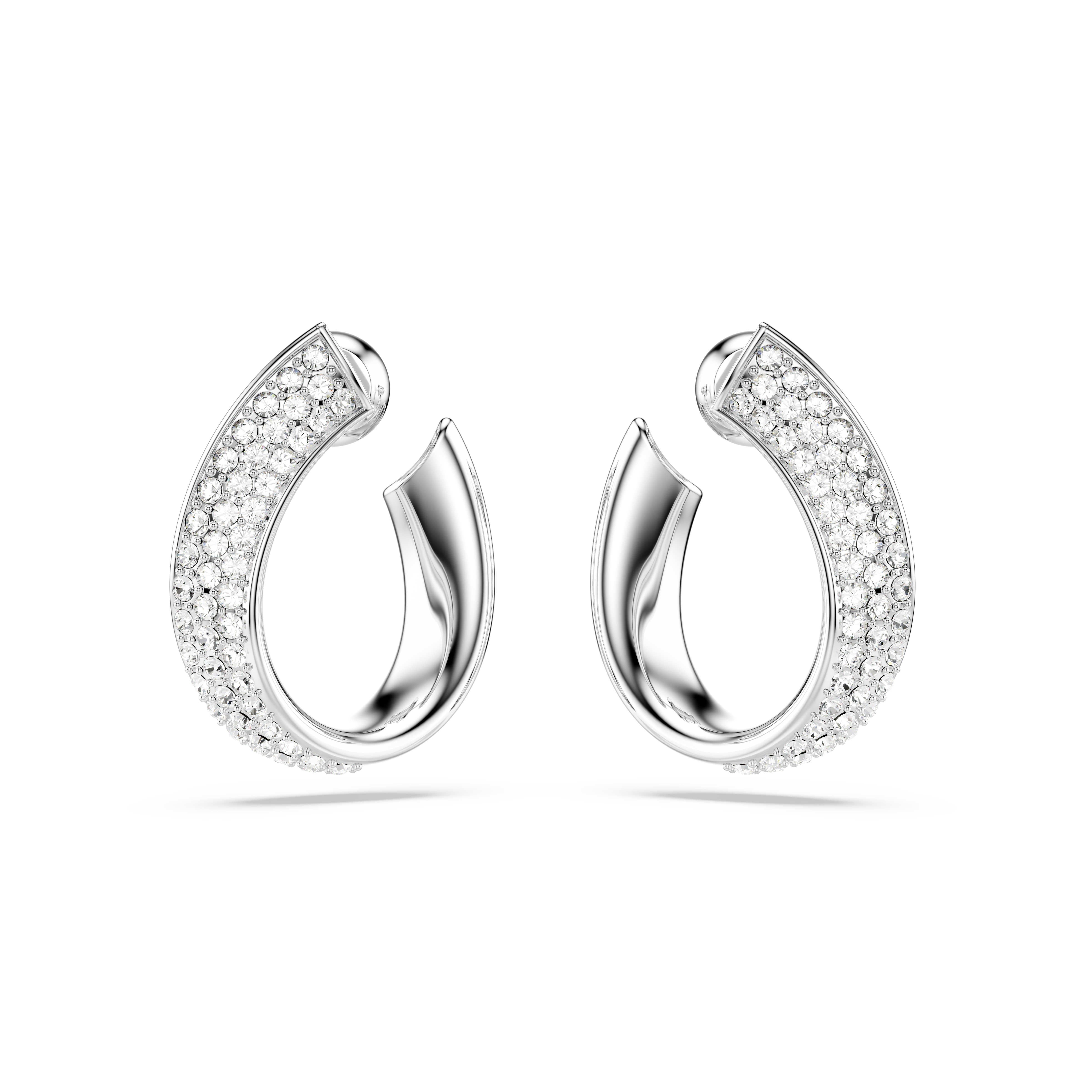Exist hoop earrings, Small, White, Rhodium plated by SWAROVSKI