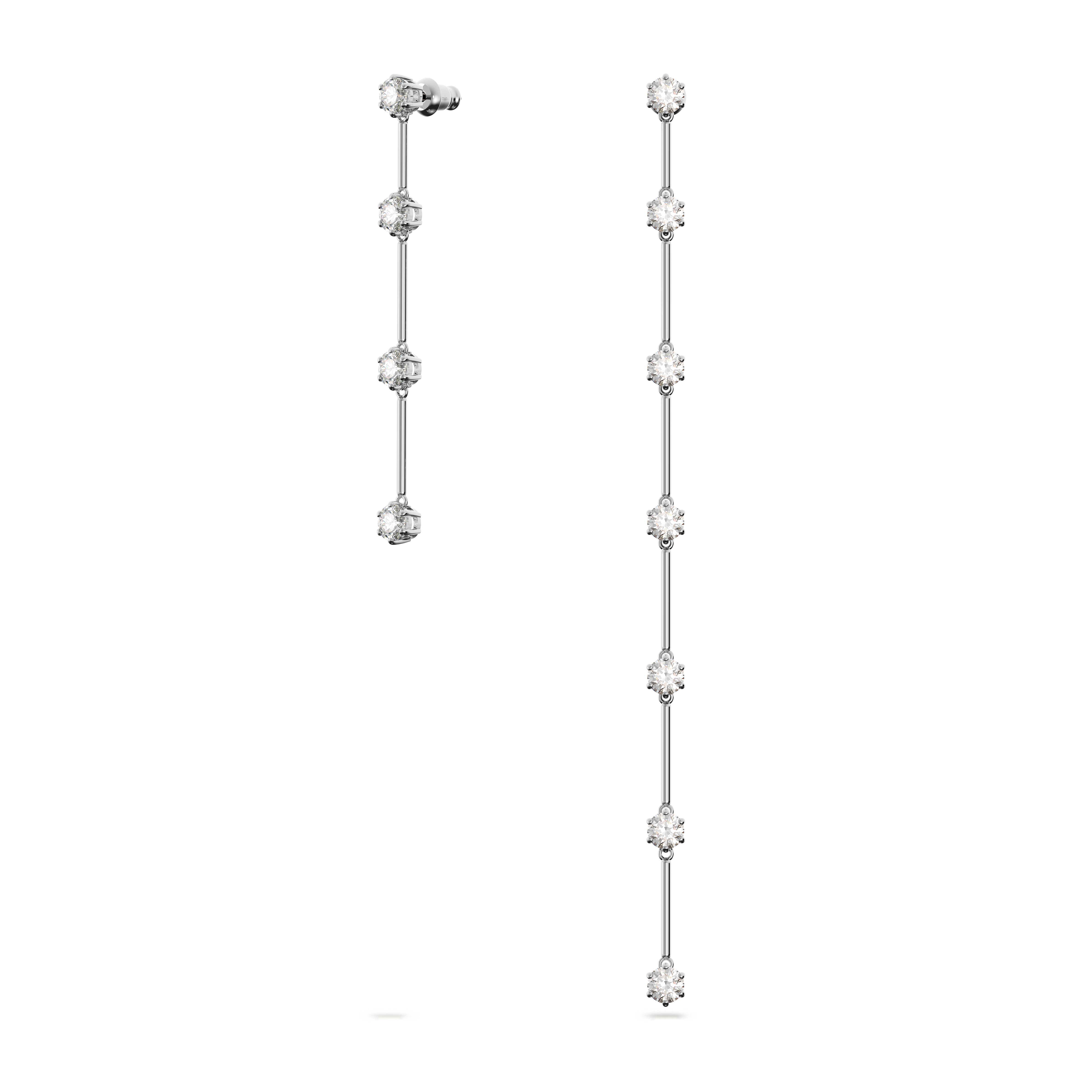 Constella drop earrings, Asymmetrical design, Round cut, White, Rhodium plated by SWAROVSKI