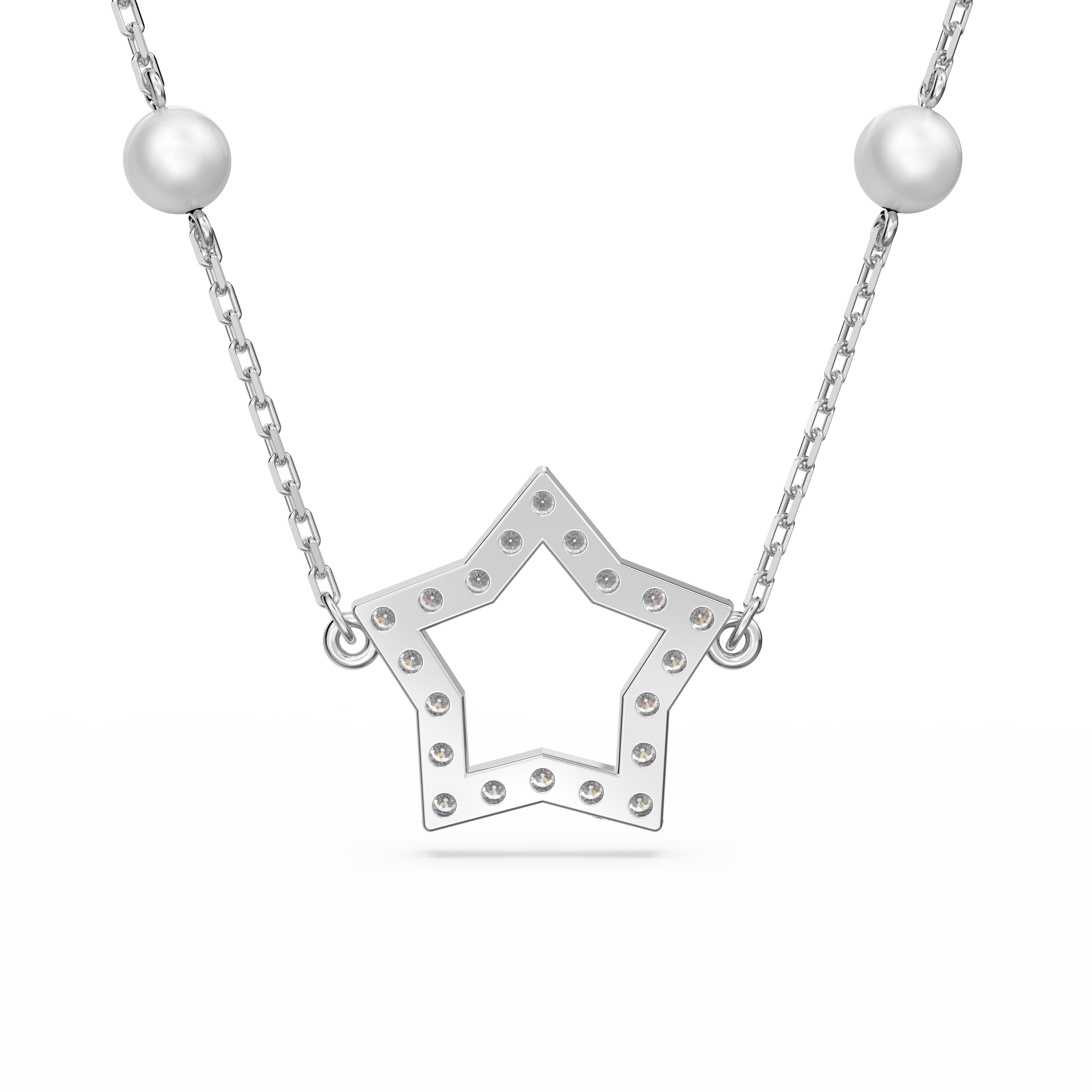 Stella necklace, Star, White, Rhodium plated by SWAROVSKI