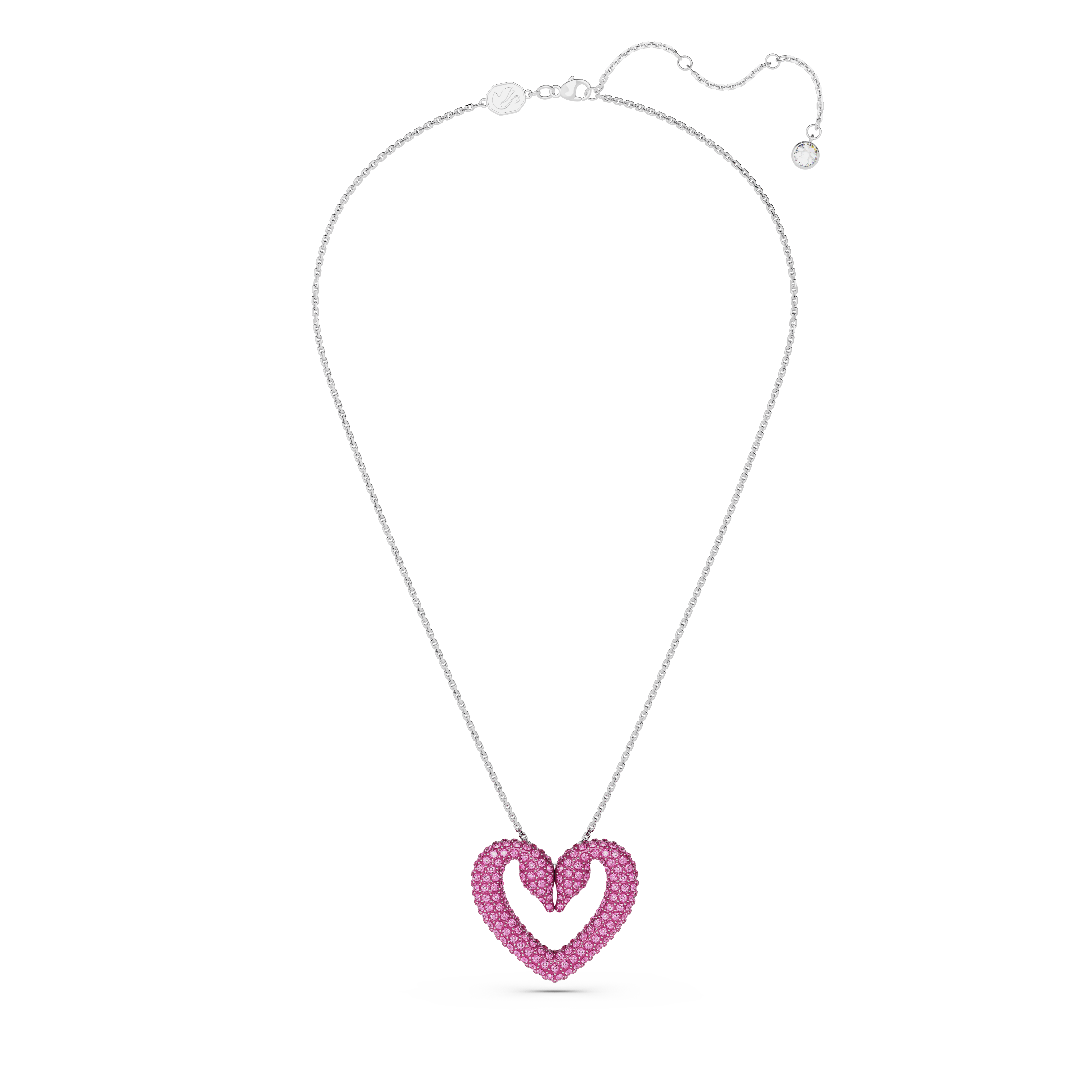 Una pendant, Heart, Medium, Pink, Rhodium plated by SWAROVSKI