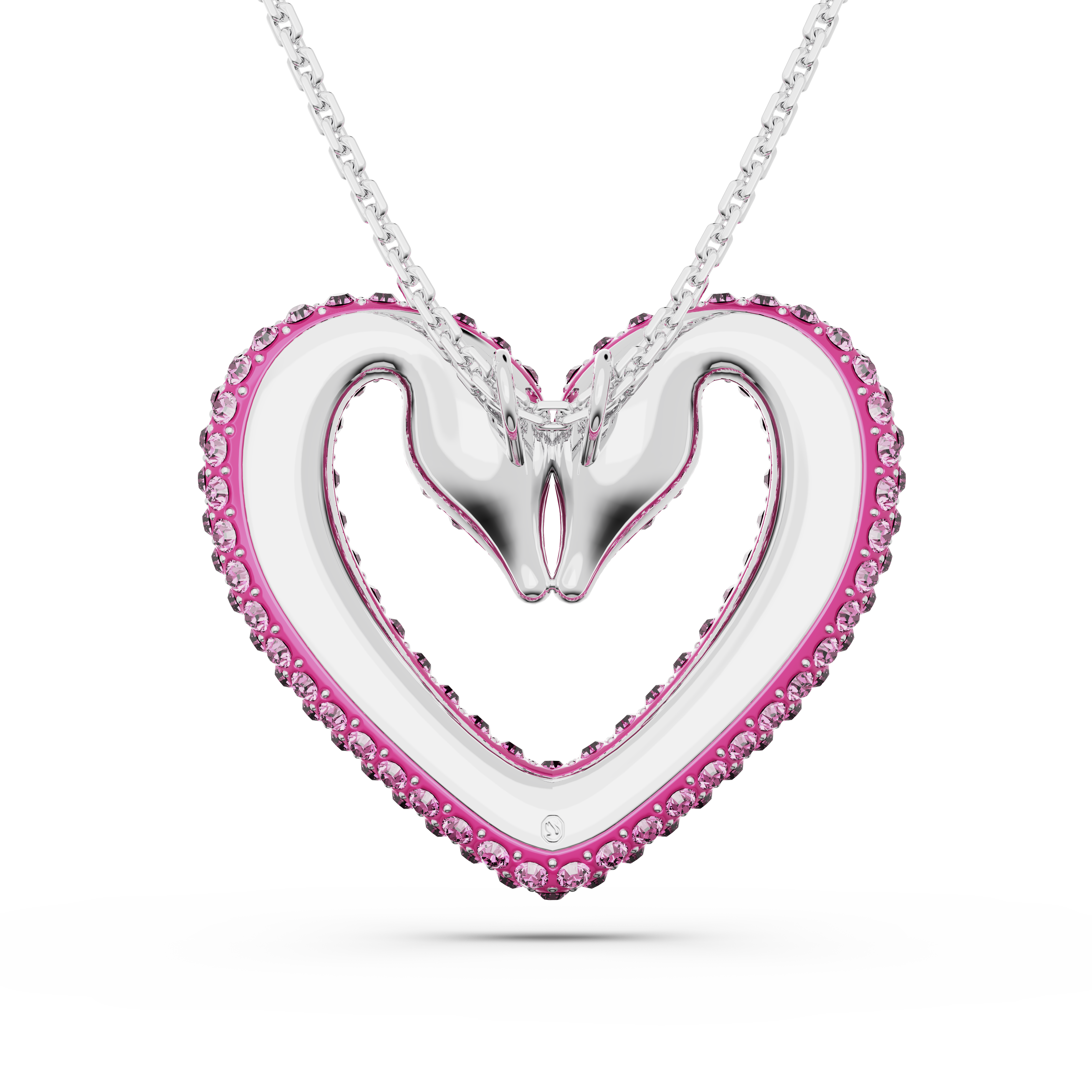 Una pendant, Heart, Medium, Pink, Rhodium plated by SWAROVSKI