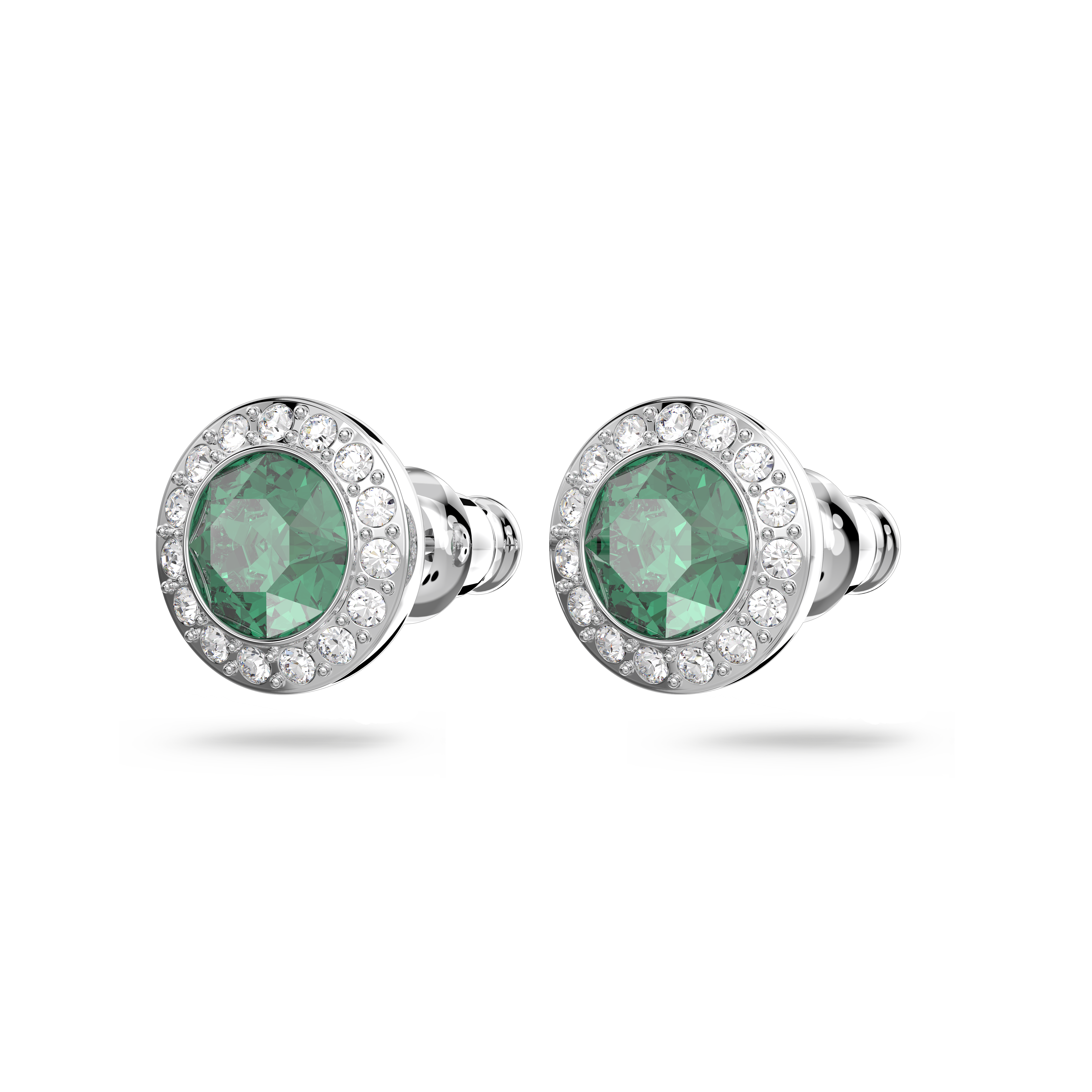 Angelic stud earrings, Round cut, Green, Rhodium plated by SWAROVSKI