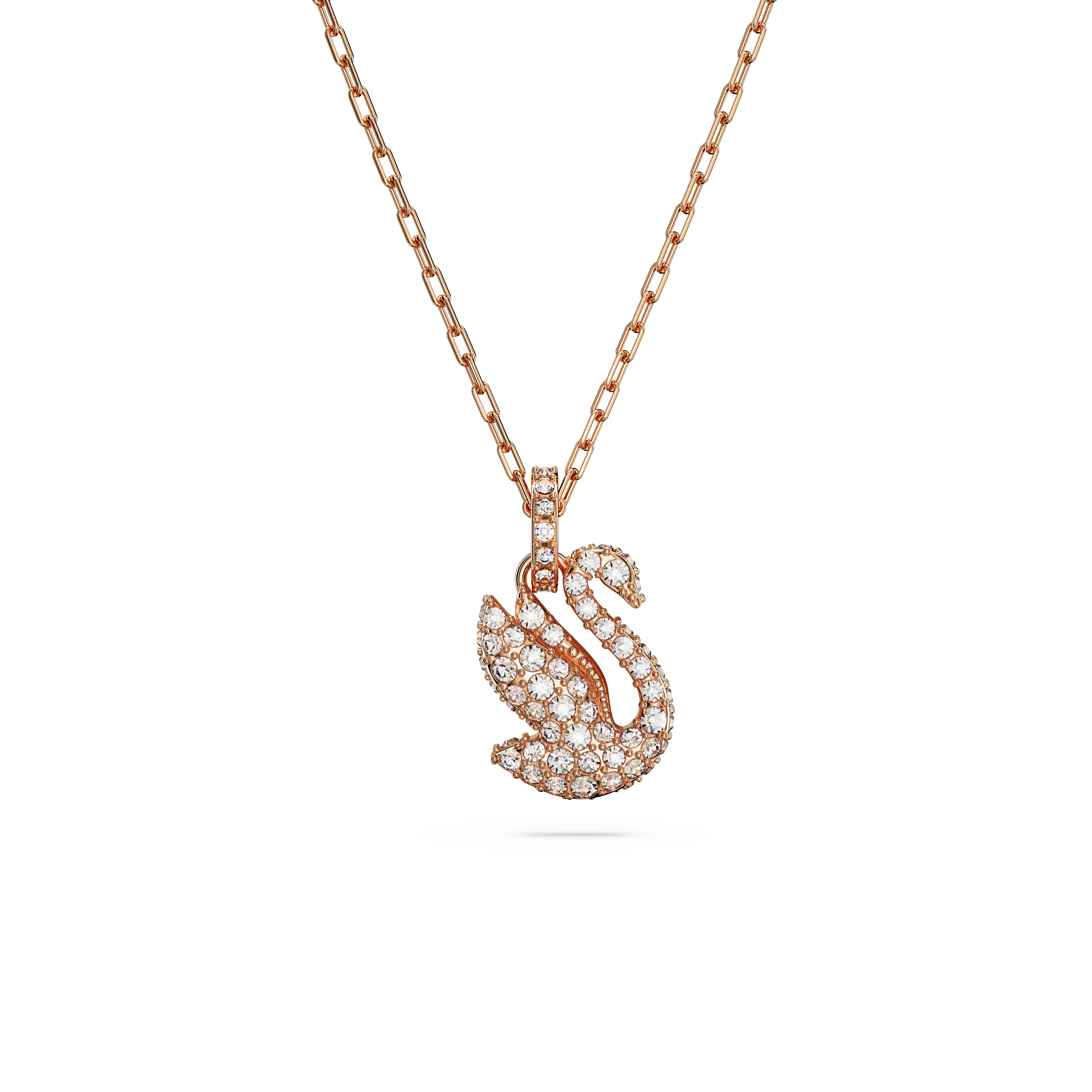 Swarovski Iconic Swan pendant, Swan, Small, White, Rose gold-tone plated by SWAROVSKI