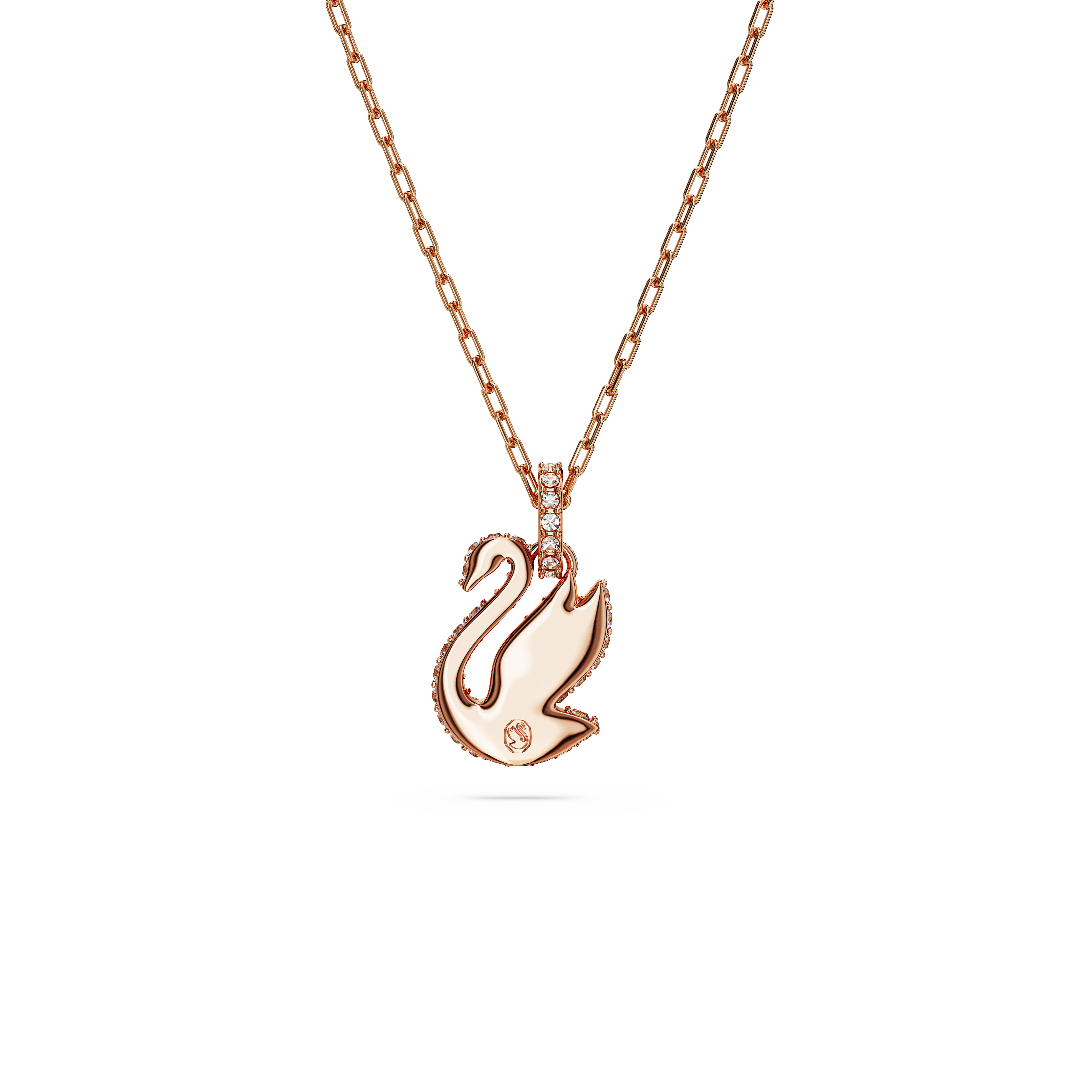 Swarovski Iconic Swan pendant, Swan, Small, White, Rose gold-tone plated by SWAROVSKI