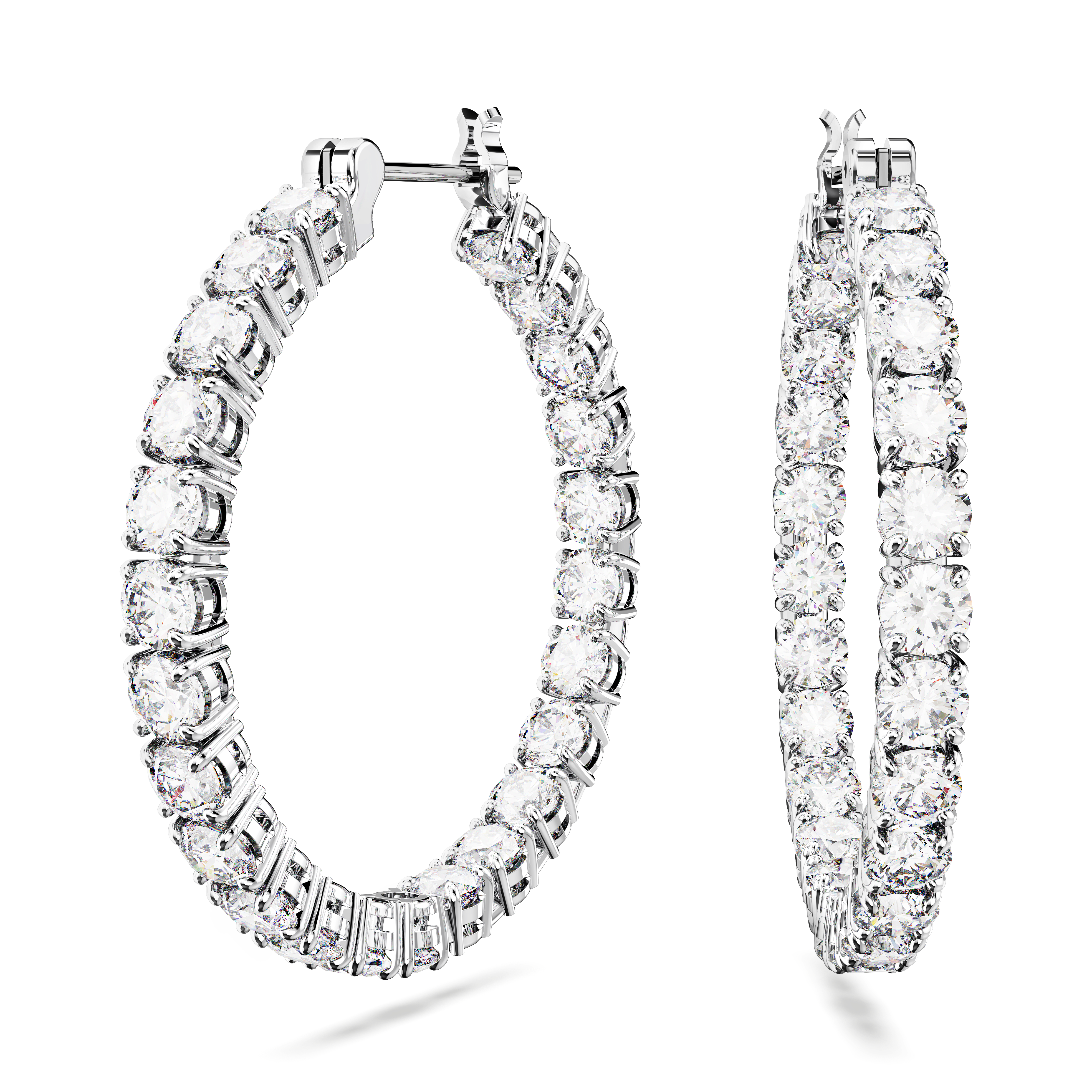 Matrix hoop earrings, Round cut, White, Rhodium plated by SWAROVSKI