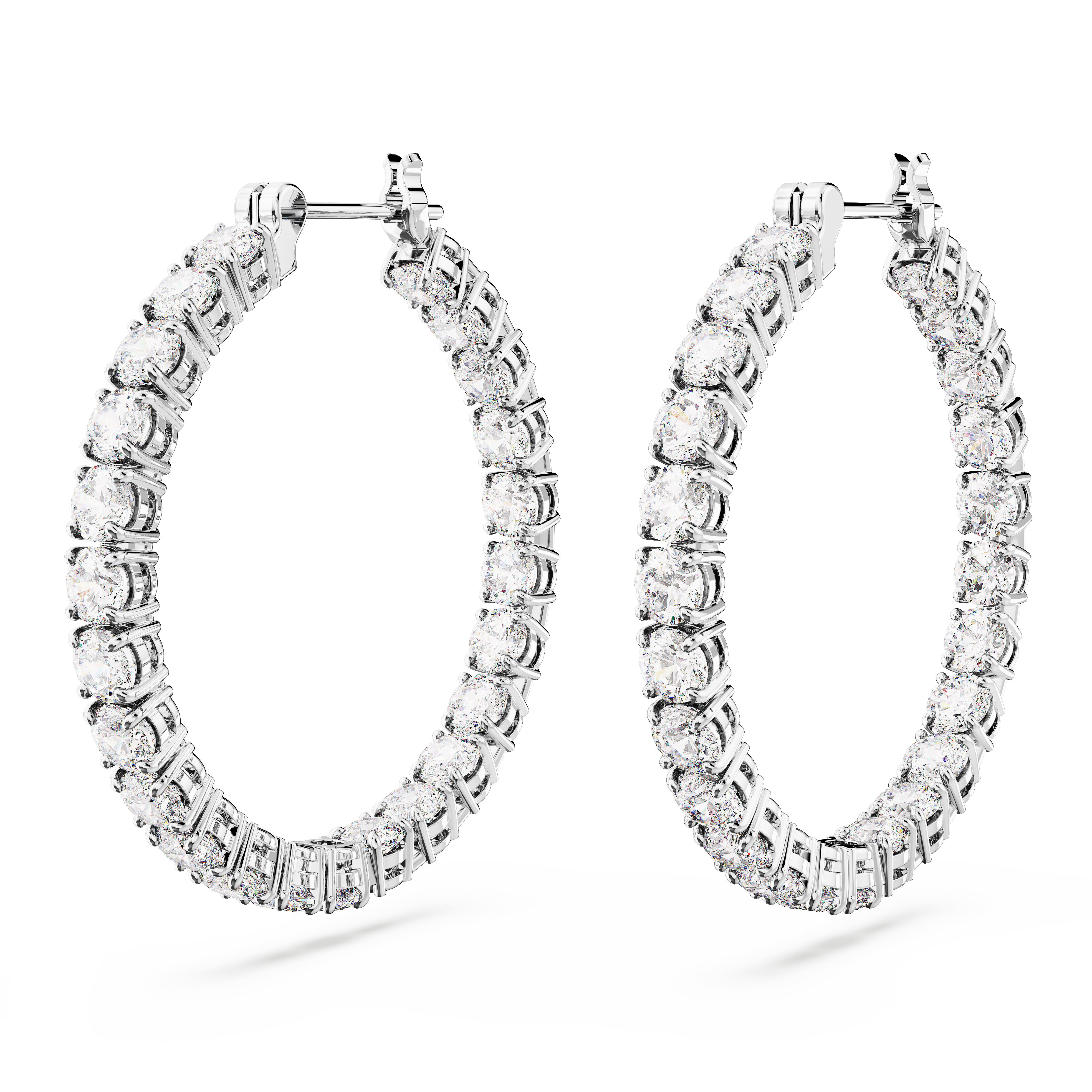 Matrix hoop earrings, Round cut, White, Rhodium plated by SWAROVSKI