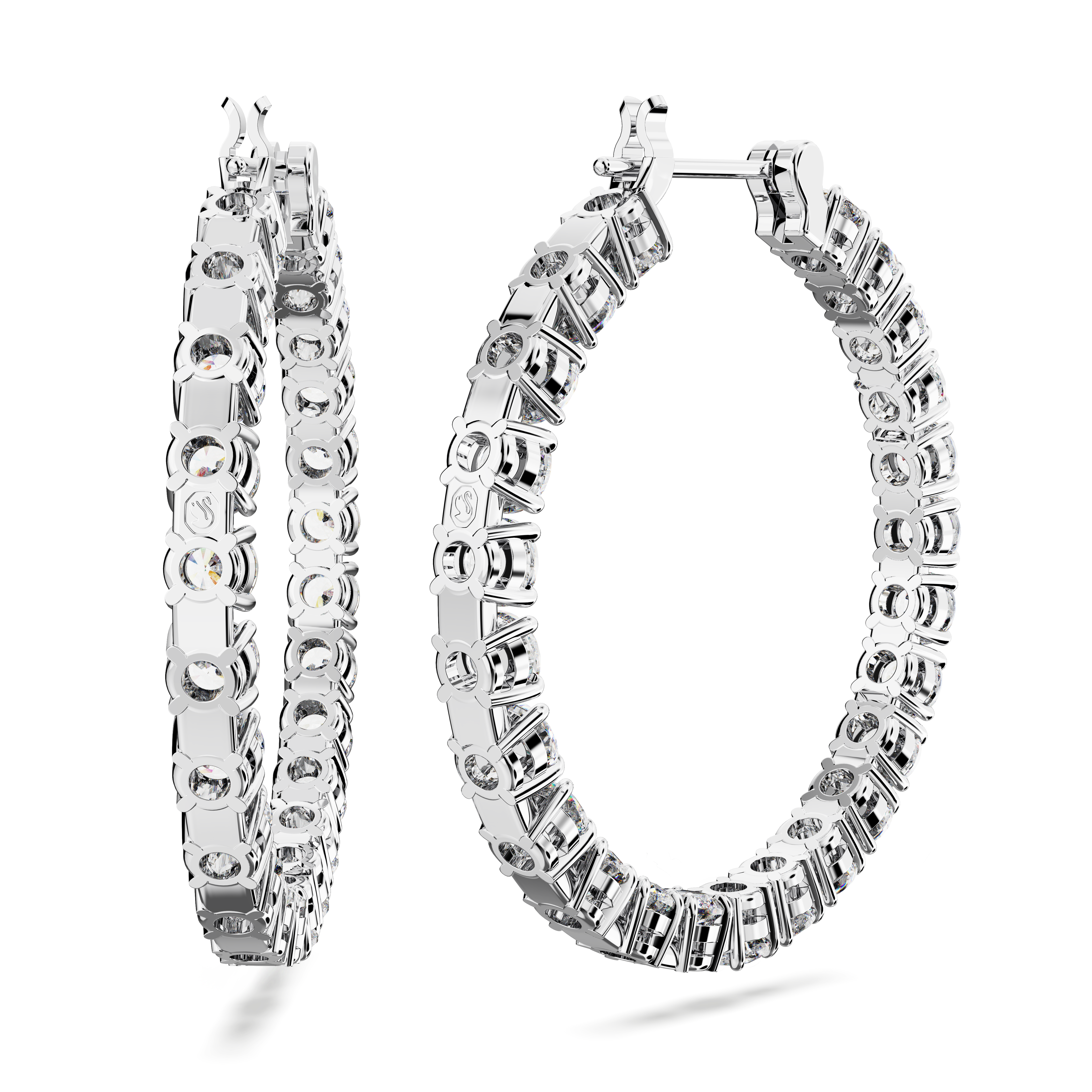 Matrix hoop earrings, Round cut, White, Rhodium plated by SWAROVSKI