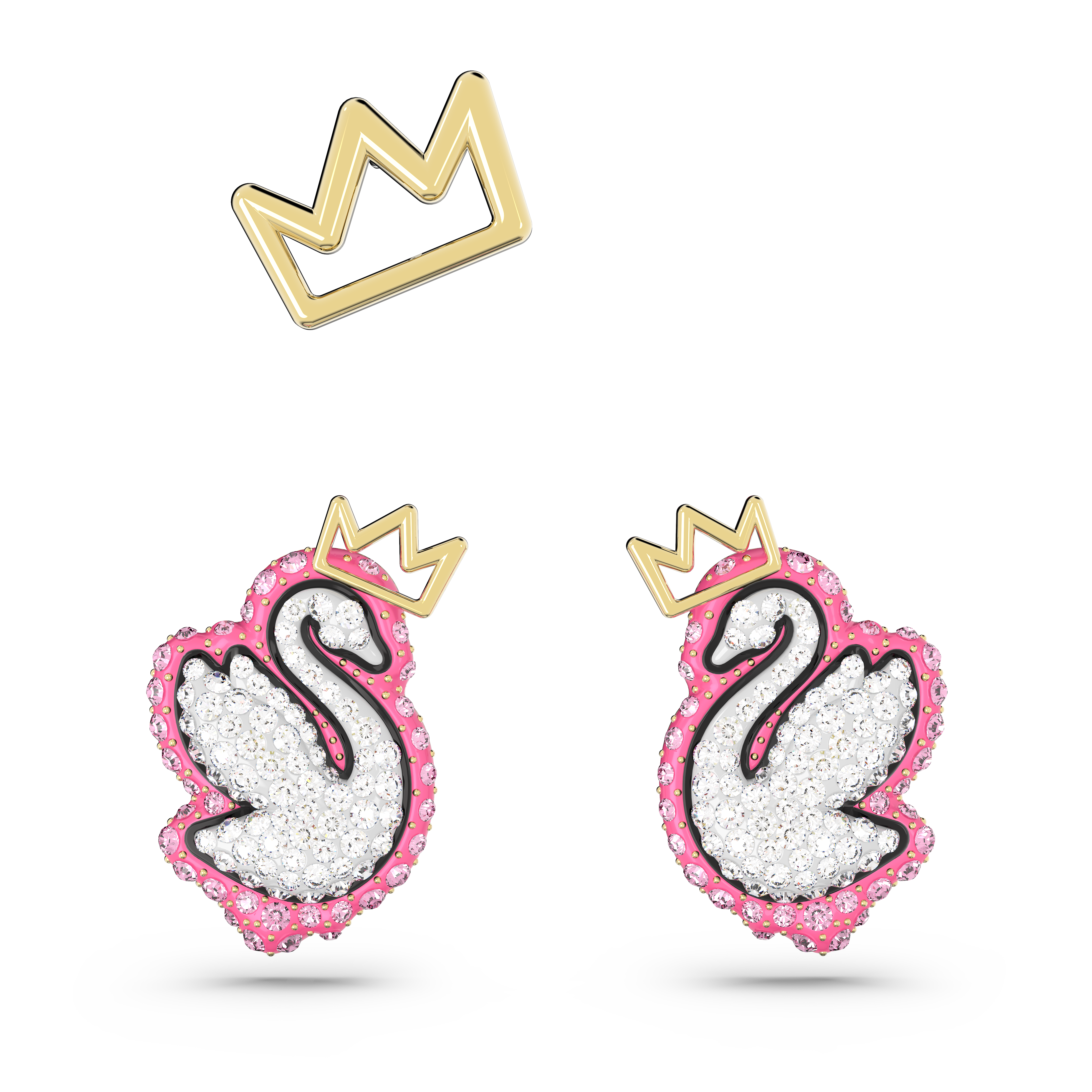 Pop Swan stud earrings, Set (3), Swan, Pink, Gold-tone plated by SWAROVSKI