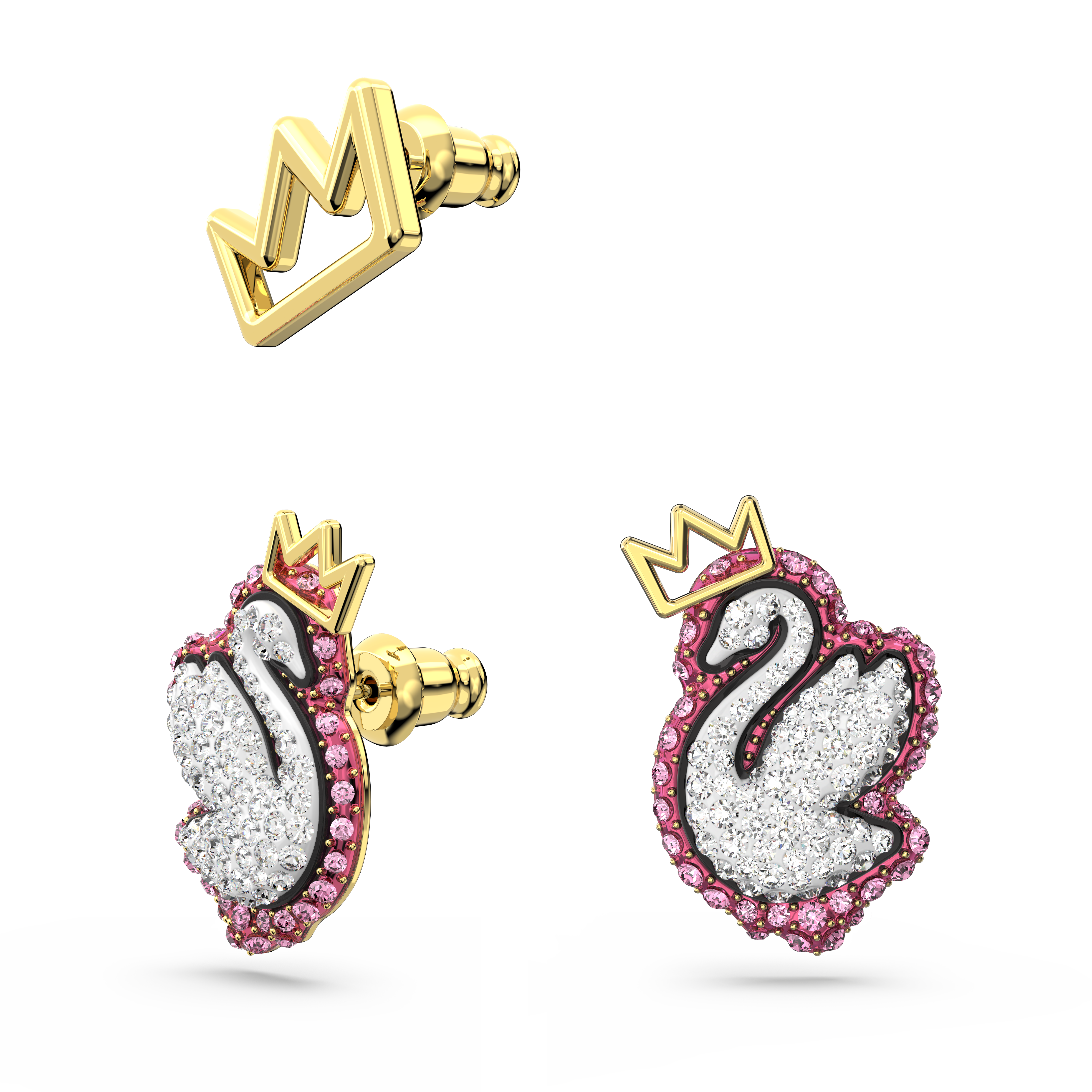 Pop Swan stud earrings, Set (3), Swan, Pink, Gold-tone plated by SWAROVSKI