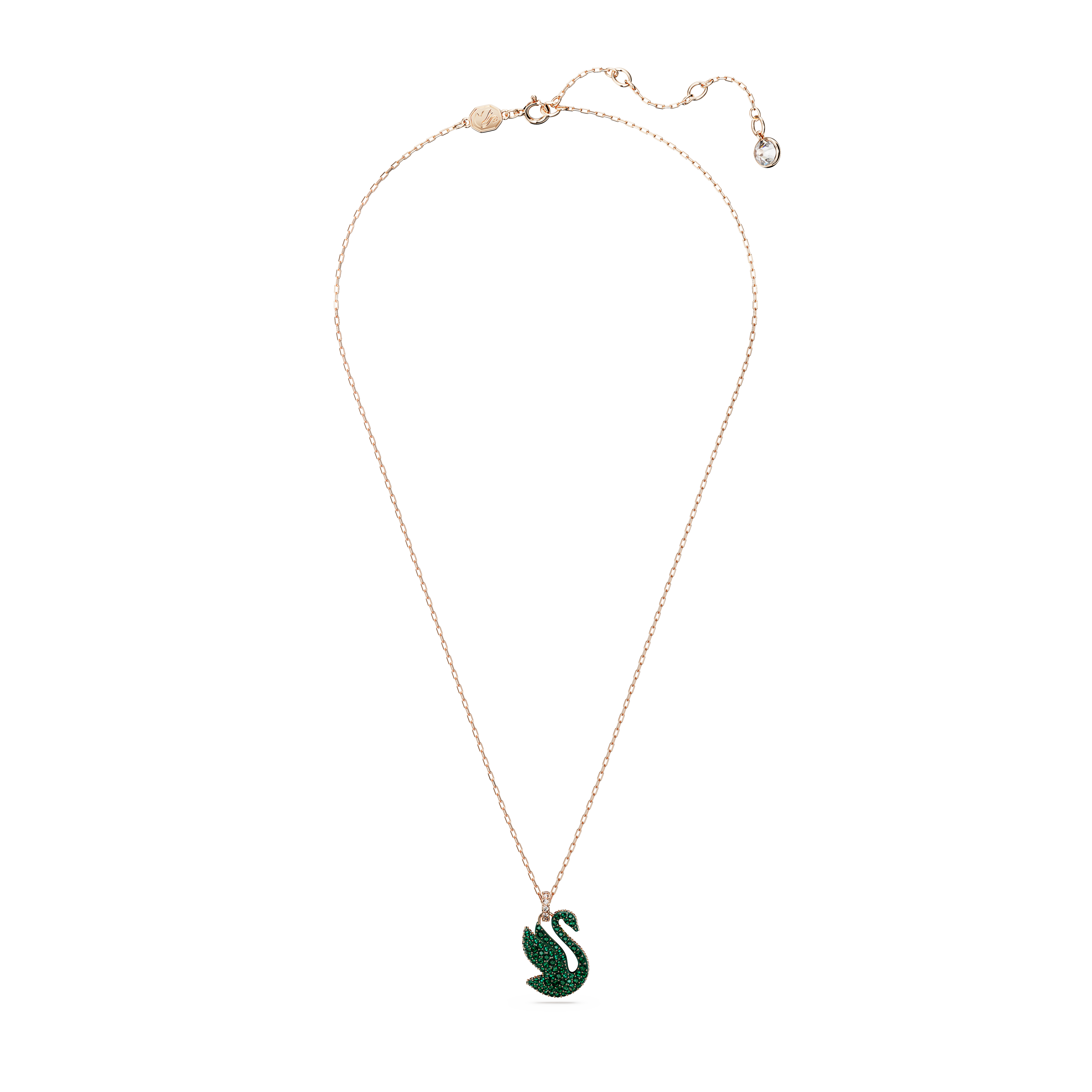 Swarovski Iconic Swan pendant, Swan, Medium, Green, Rose gold-tone plated by SWAROVSKI