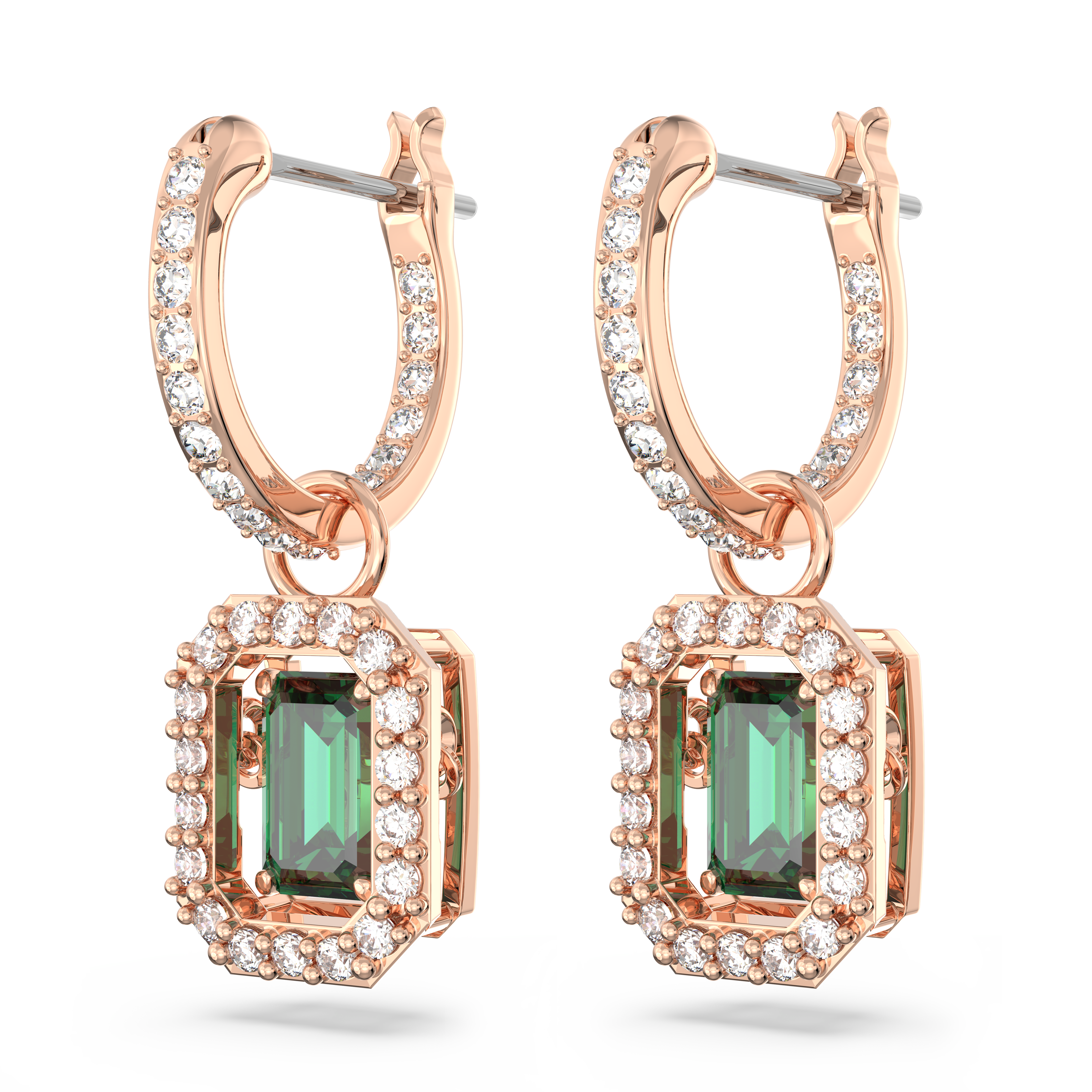 Millenia drop earrings, Octagon cut, Green, Rose gold-tone plated by SWAROVSKI
