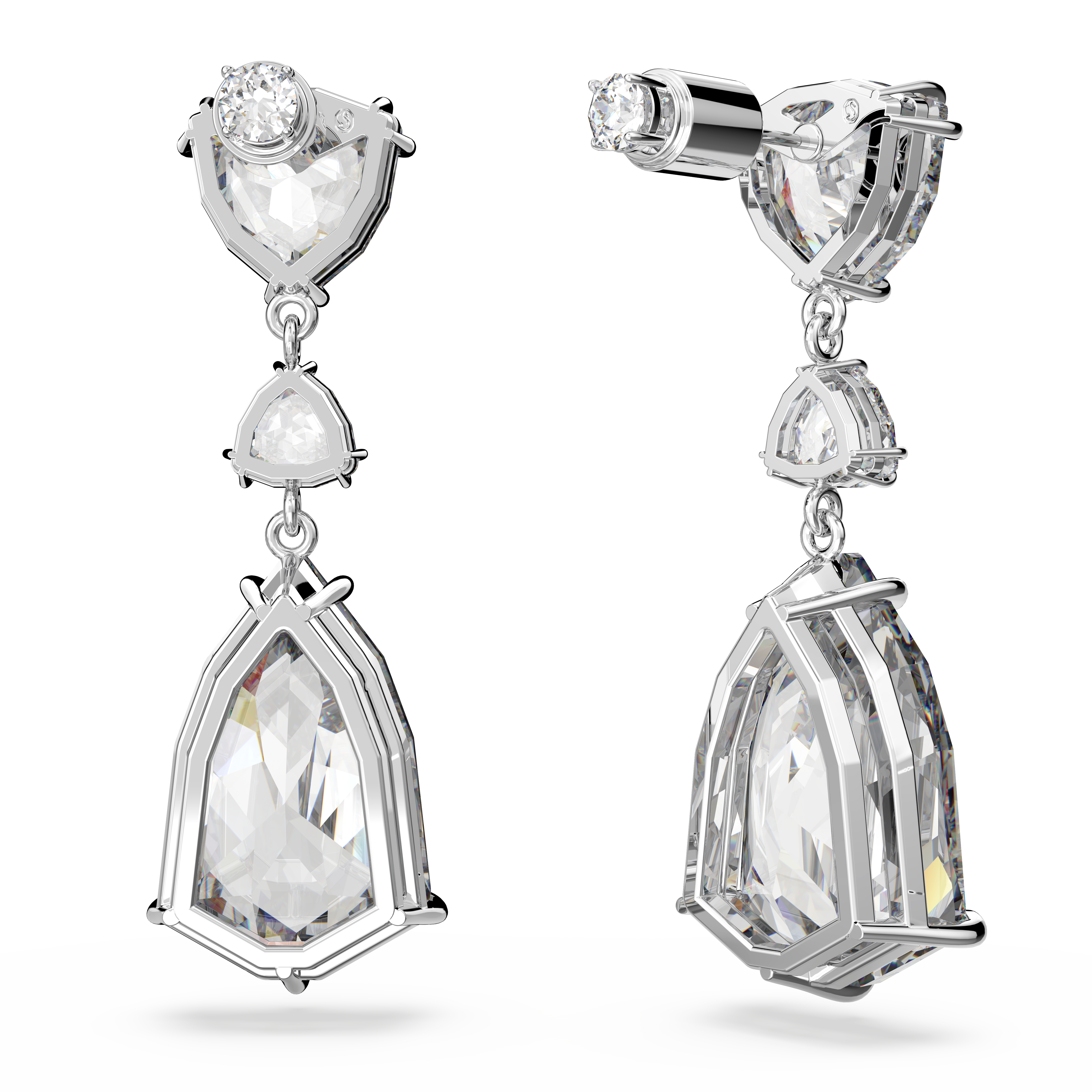 Mesmera drop earrings, Mixed cuts, White, Rhodium plated by SWAROVSKI