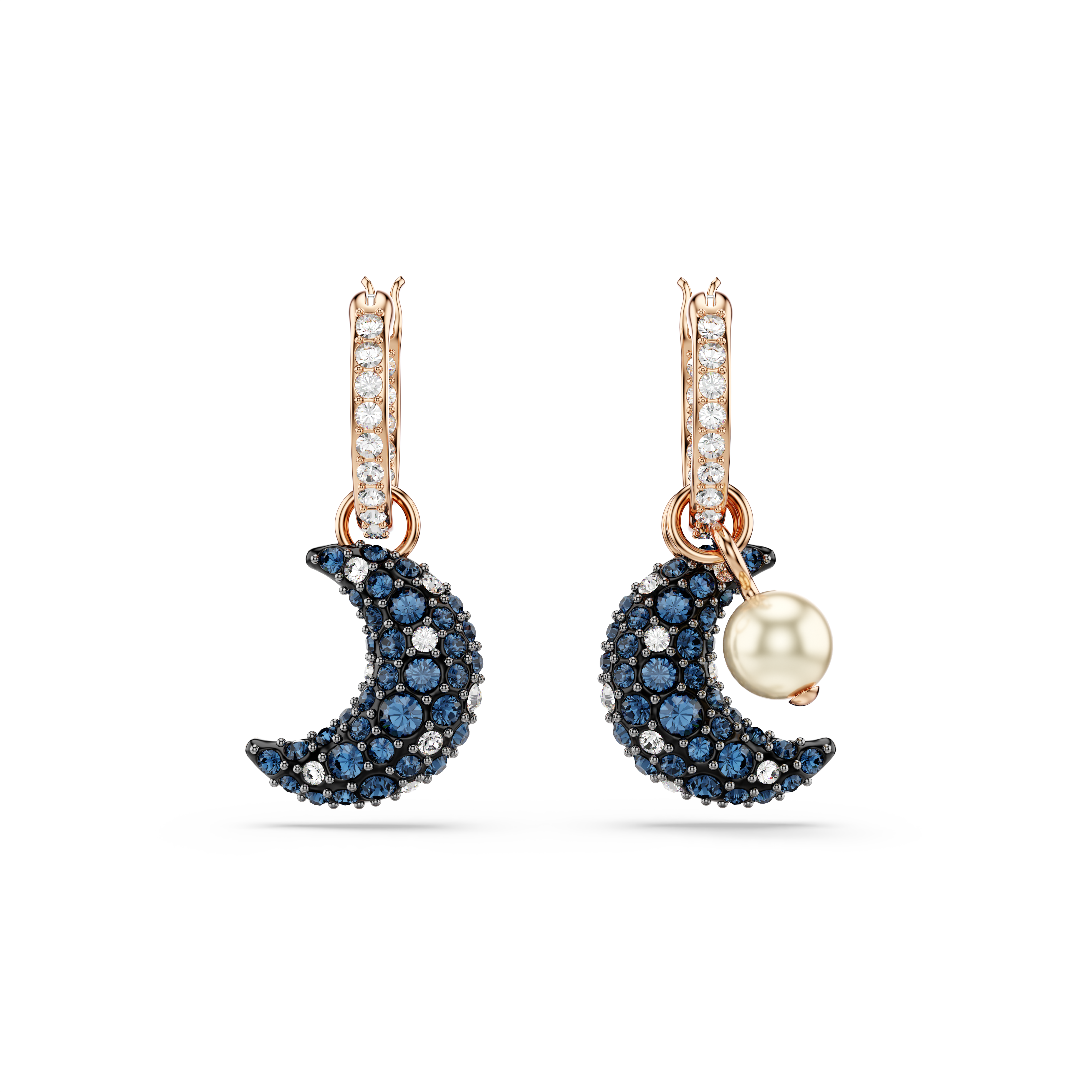 Luna drop earrings, Asymmetrical design, Moon, Multicolored, Rose gold-tone plated by SWAROVSKI